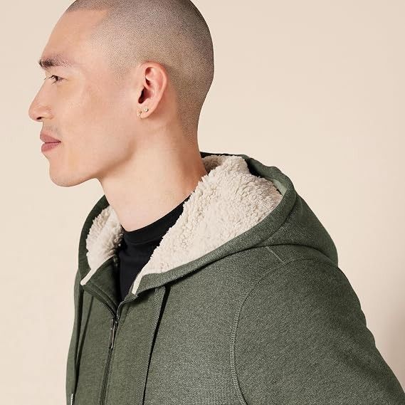 Green Zip-Up Hoodie With Sherpa Lining imagen 1